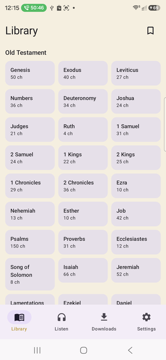 Library screen listing the books of the Bible